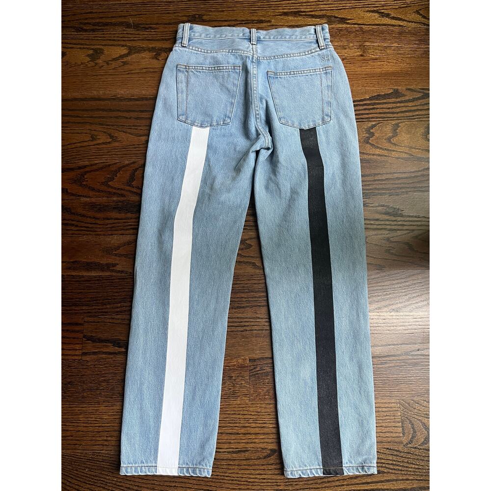 STILL HERE Tate jeans Sz. 26 black & white stripes vintage blue street wear - Picture 8 of 9